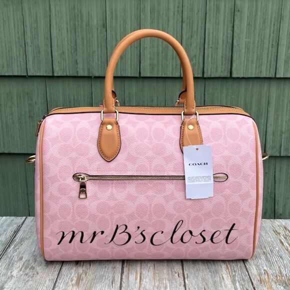 Coach Rowan Large Satchel Bag In Signature Canvas With Charms Powder Pink Purse - Picture 3 of 9